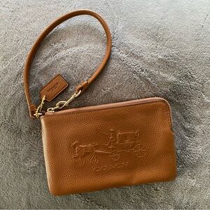 COACH Embossed Carriage Horse Brown Wristlet